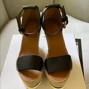 See By Chloe Black Leather Espadrille Sandals
